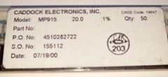 Lot of 5* Caddock 15 Watt Thick Film Resistor 20 Ohm MP915-20.0-1% TO-126-2