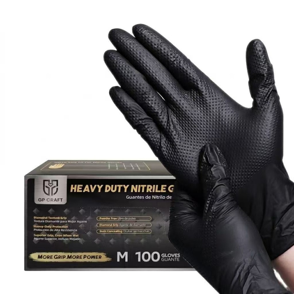 800-Count Heavy-Duty 8 Mil Black Nitrile Gloves | Textured Industrial Bulk Lot