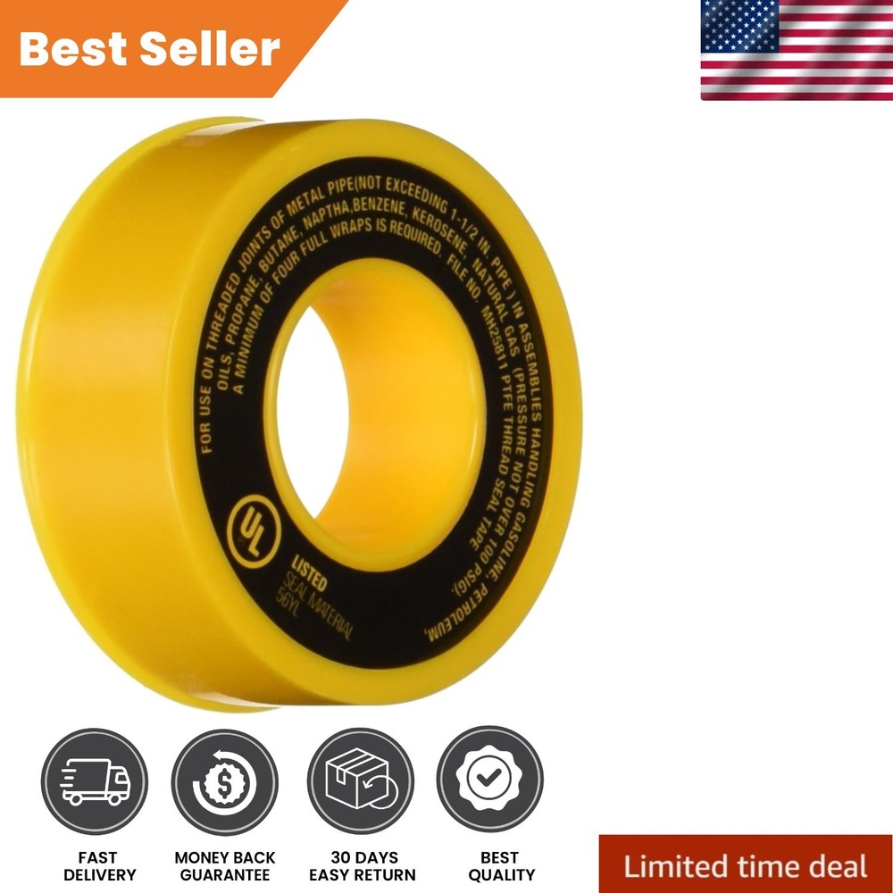 Leakproof PTFE Thread Seal Tape for Gas Lines – 1/2 In. x 260 In. Yellow Roll