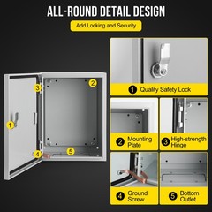 IP66 Steel Electrical Enclosure Box with Lock & Waterproof Seal , 12″Lx16″Hx6″W