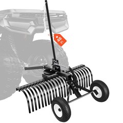 VEVOR 48in Tow Behind Landscape Rake 24 Tines Lawn Dethatcher Height Adjustable