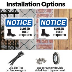(2 Pack) Closed Toed Shoes Required OSHA Notice Sign Decal Metal Plastic