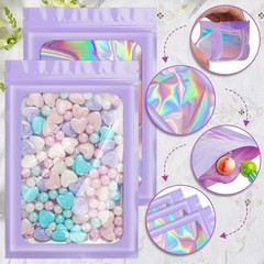 Holographic Mylar Bags Resealable Foil Pouch Zip Bags Smell Proof Food Storage