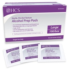 HCS Large Alcohol Prep Pads – Textured, 70% Isopropyl 1 Count (Pack of 100)