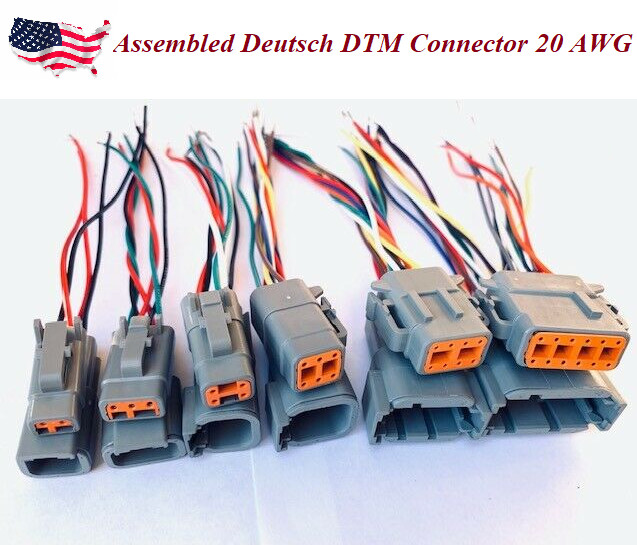 Assembled Deutsch DTM 2 4 6 8 12 Pin 20AWG Wire Waterproof Connector pigtail