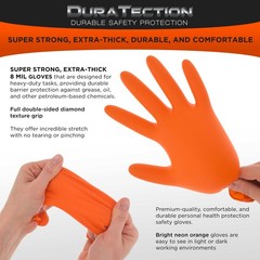 Duratection 8Mil Super Duty Diamond Textured Nitrile Gloves, Box of 100, Large