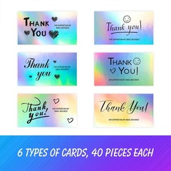 240Pcs Thank You Cards for Small Business, 6 Unique Styles of Holographic Gratit