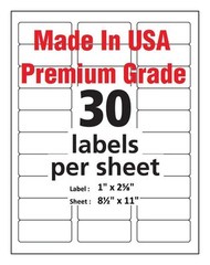 Premium Shipping Address Mailing Labels-Made in USA-1″ x 2 5/8″-30/sheet-30 UP