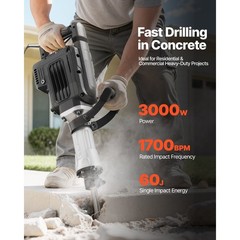 Uimoso Electric Demolition Jack Hammer Concrete Breaker 3000W 1700 BPM Chisel