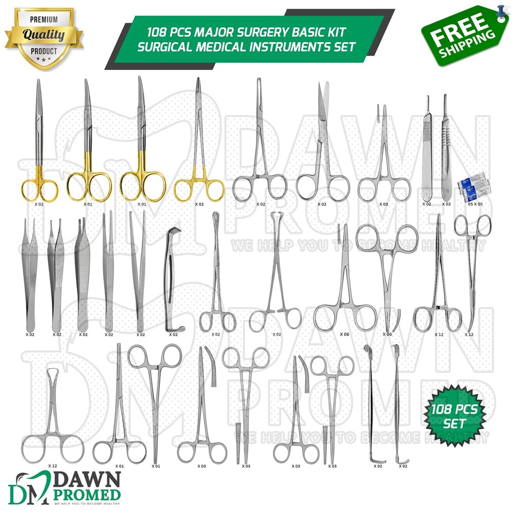 108 Pcs Major Surgery Basic Kit Surgical Medical Instruments Set German Grade