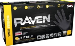 SAS Raven Black Nitrile Gloves Powder Free 7mil BUNDLE OF 2 (100 Gloves/Box)