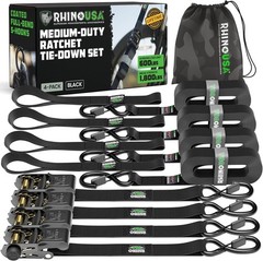 Rhino USA Ratchet Straps Tie Downs (4-Pack) – 1 Inch x 15 Feet (1,823lb Break St