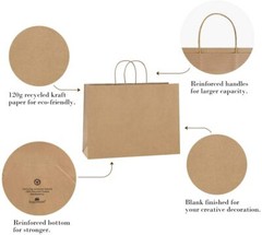 Paper Shopping Bags 250 Natural Kraft 16″ x 6 x 12″ Retail Merchandise Handles