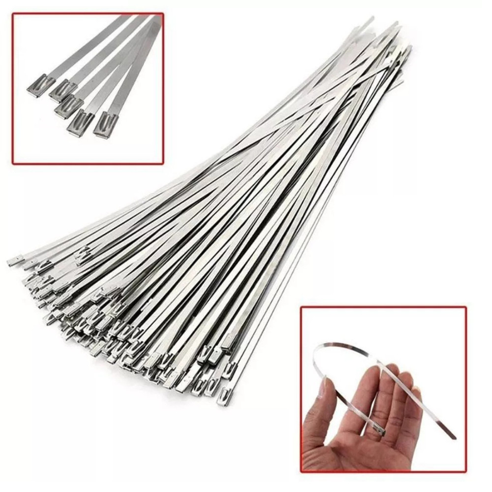 100 Pcs 150*4.6mm 304 Stainless Steel Metal Exhaust Wrap Locking Cable Zip Ties