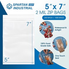 Clear Sealable Zipper Bags – 5×7 – 2 Mil – 1000 Ct