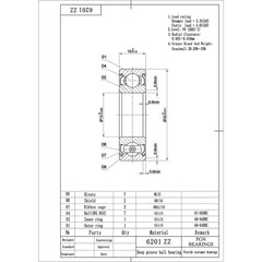 (2) 6201-ZZ Premium Metal Shield Ball Bearing C3 EMQ, 12x32x10, 6201 ZZ 6201z