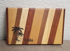 Hawaii Aloha Business Card Holder Wooden Multi-Color Wood 4″ Palm Tree