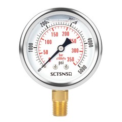 HeavyDuty Pressure Gauge 5000 PSI Glycerin Liquid Filled 1/4 NPT Stainless Stee