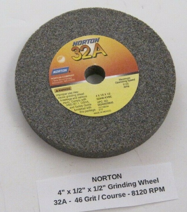 NORTON 4″ x 1/2″ x 1/2″ Grinding Wheel (32A) 46 Grit / Course – 8120 RPM –