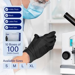1st Choice Black Nitrile Gloves Disposable Latex Free – Exam Grade Black Glove
