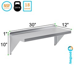 12 in. x 30 in. Stainless Steel Wall Shelf With Squared Edge