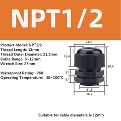 10 Pack 1/2″ NPT Cable Gland Waterproof IP68 Nylon Cable Pass Through Cord Grip