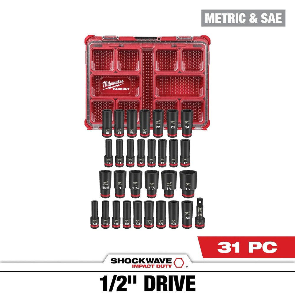 Milwaukee 49-66-6806 SHOCKWAVE Imp Socket 1/2Dr 31PC PACKOUTSET AUTH USA DEALER