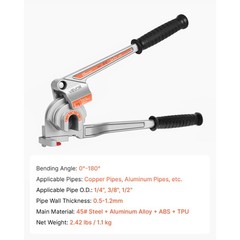 VEVOR 3 in 1 Lever Pipe Tube Bender for 1/4″, 3/8″, 1/2″ O.D. 0-180° Bending