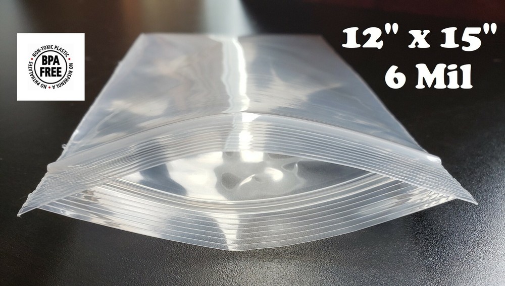 12″x 15″ Resealable Plastic Bags Zip Seal 6 Mil Thick Reclosable Top Lock 6Mil
