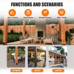 4PACK 8×8 Post Base Bracket for Pergola, Black Powder Coated Steel with Standoff