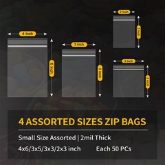 200 Pack Small Plastic Bags, Mini Baggies 4 Assorted Sizes. 2×3 3×3 3×5 4×6 Inch