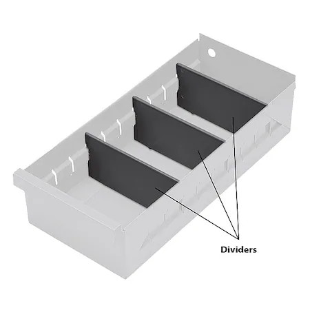 Durham Mfg 010-95 Drawer Bin Divider, Plastic, Gray, 5 1/4 In W X 2 1/2 In H,