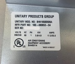 York 100-490853-04 1PH 3.6/4.8KW 208/240V 17.3/20.0Amps Electric Heat Assembly