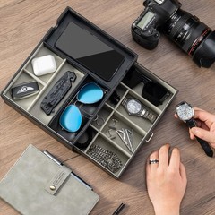 ProCase 2 Layers Valet Tray Gift for Men, 7.87″D x 10.63″W x 4.72″H, Black