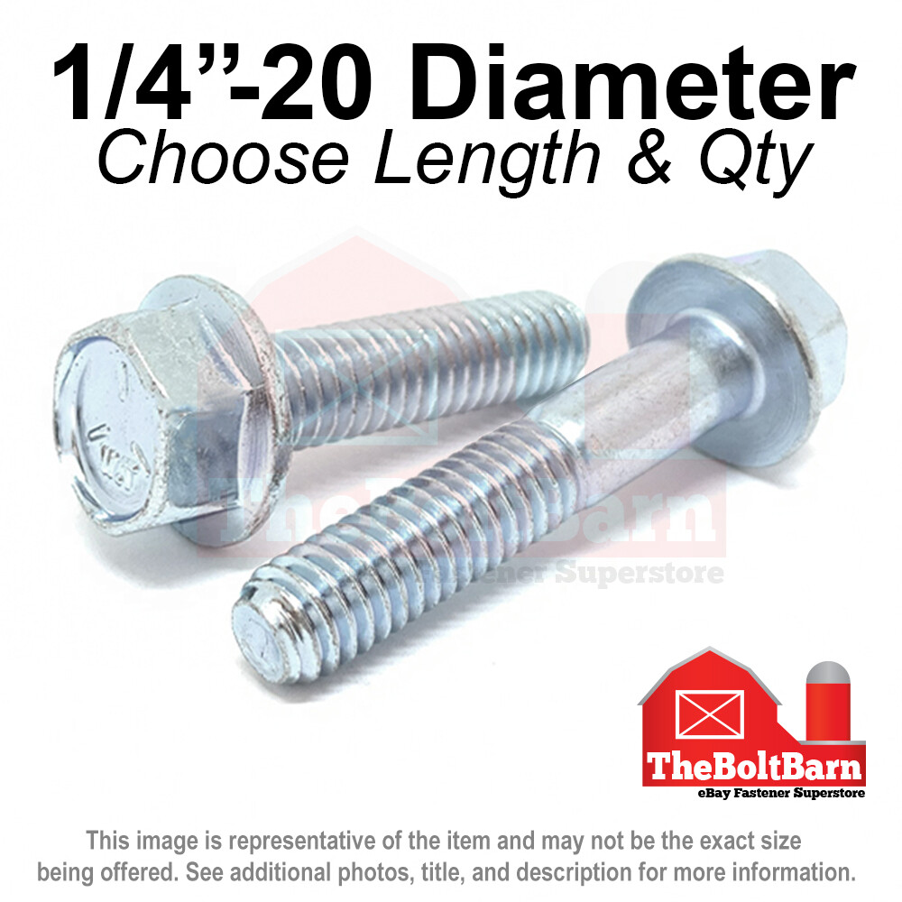 1/4″-20 Grade 5 Hex Flange Screws Frame Bolts COARSE Zinc (Pick Length & Qty)