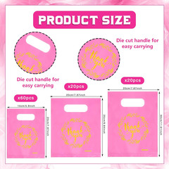 100 PCS 3 Sizes Thank You Plastic Merchandise Bags Shopping Bag with Handle Reta