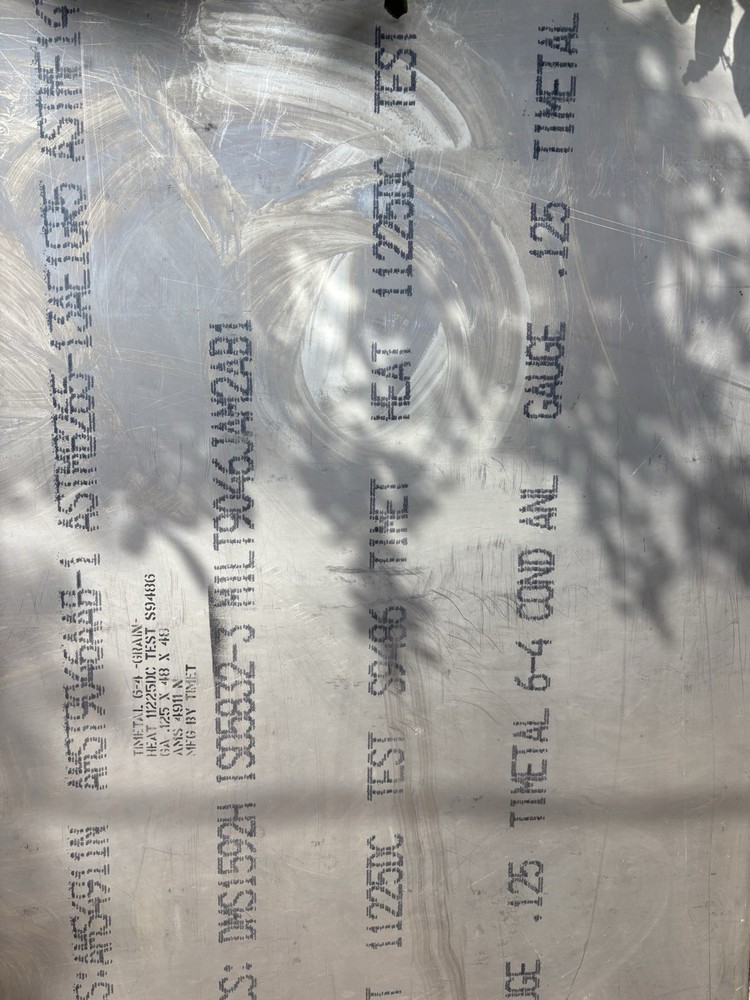 Titanium Sheet 6AL-4V Mill TIMET Domestic AMS 4911 On .125 X 48 X 48”