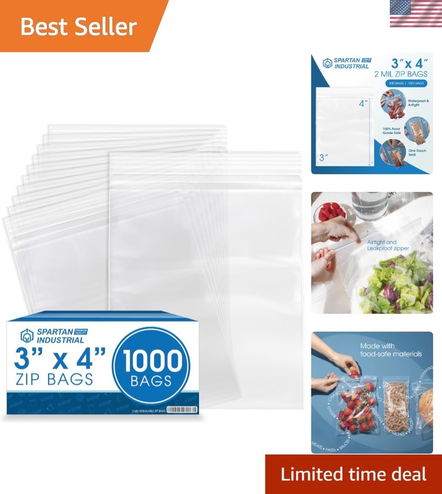 Versatile 2 Mil Clear Reclosable Zip Bags – 3″ x 4″ 1000 Count for Crafts & More