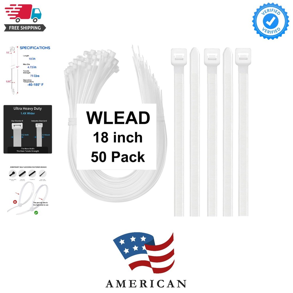 18 Inch Zip Ties Double Sided Toothed,75 LBS Tensile Strength Heavy Duty Cabl…