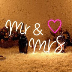 Led Neon Sign “Mr & Mrs” Heart 23″ x14″ Large 110V Wall Decor Wedding Party