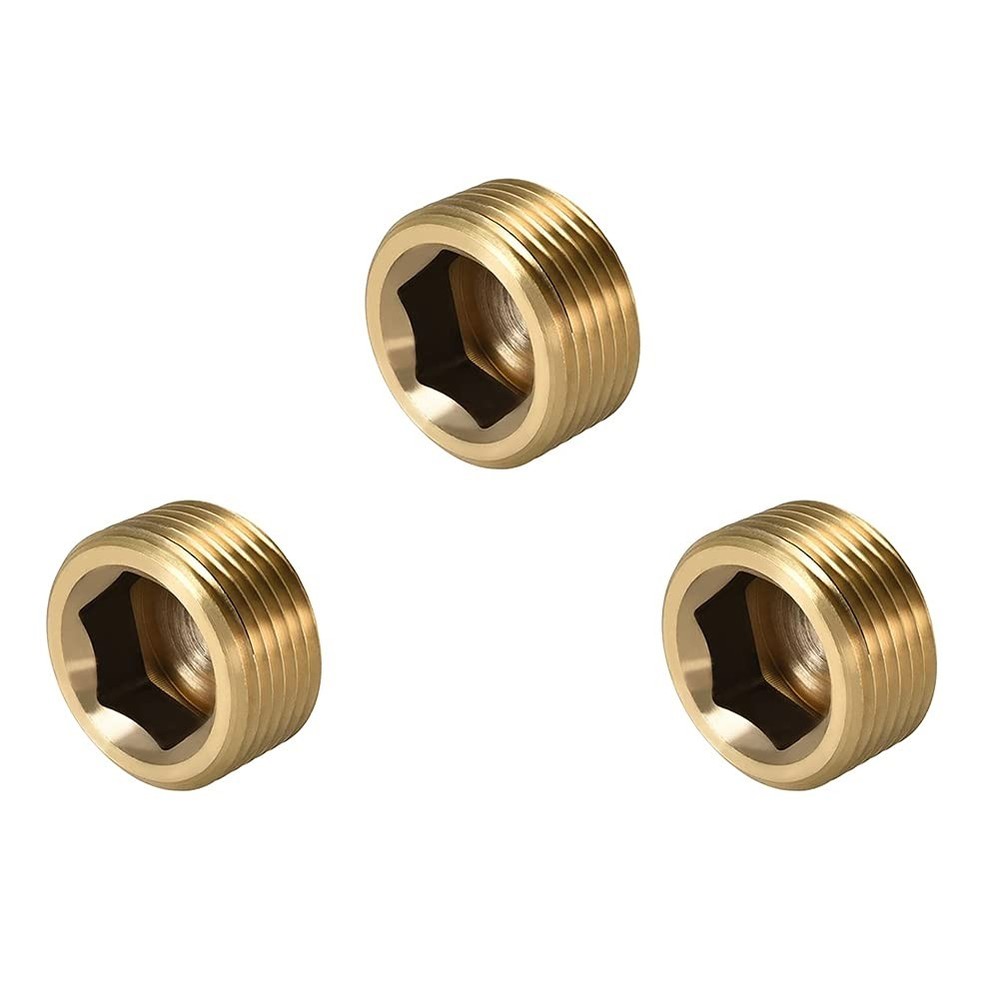 HeavyDuty Brass Pipe Plug 1/2 NPT Internal Hex 3 Pcs for Fluid Control