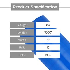 Narrow Banding Stretch Film Shrink Wrap Blue Color 5″ x 1000′ 80 Ga 12 Rolls