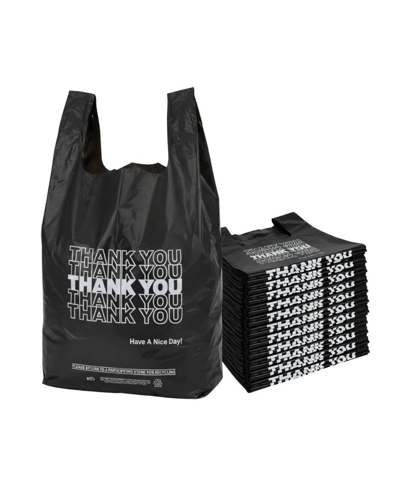 AssurePak Easy-Open Case of 800 Black HDPE Plastic ‘Thank You’ Bags – NEW
