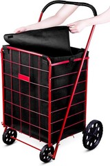 Folding Grocery Basket Cart Shopping Wheel Large Utility Laundry BAG 18″X15″X24″