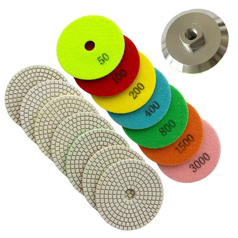 4 In. White Resin Polishing Pad Set (50,100,200,400,800,1500,3000 Grit, Metal Ba
