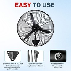 30″ Oscillating Wall Fan, 12974 CFM High Velocity Industrial Heavy Duty Shop Fan