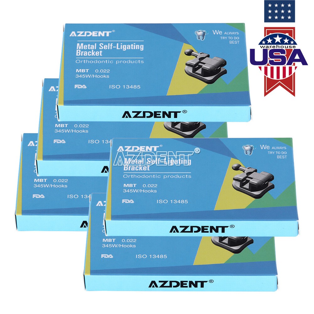 AZDENT Brackets de Ortodoncia Dental Autoligado Pasivo MBT/Roth 022 Ganchos 345