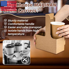 MAQIHAN 2 Cup Drink Carrier with Handle – 12Pcs Disposable Paper Cardboard Coffe