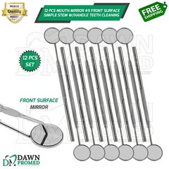12 Pcs Dental Mouth Mirror #5 Front Surface Simple Stem W/Handle Teeth Cleaning
