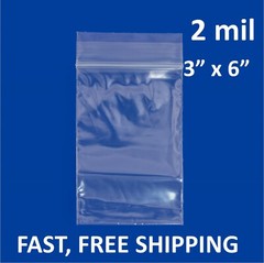 3″x 6″ CLEAR 2 MIL ZIP SEAL BAGS PLASTIC RECLOSABLE TOP LOCK SMALL MINI BAGGIES